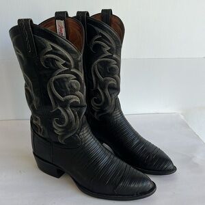 VTG Tony Lama CZ810 Men's Exotic Teju Lizard Western Cowboy Boots BLACK 10.5 D